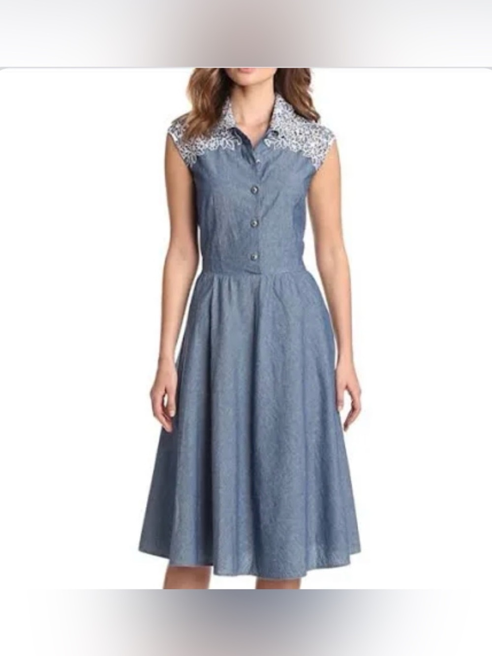 Pendleton Blue Chambray Sleeveless Fit & Flare Shirt Midi Dress Size 4